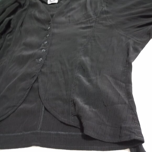Ivana Beni Black Button-Up Blouse Size (S) 44 V-Neck Tie Waist 3/4 Sleeves - Picture 11 of 11